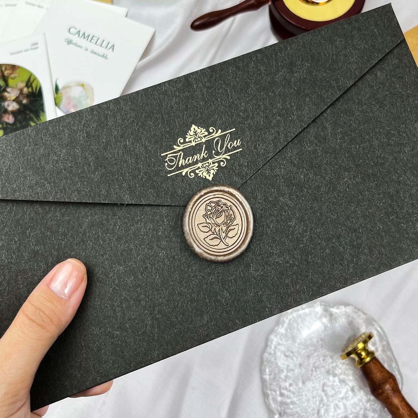50Pcs Wax Seal Stickers Handmade Envelope Seals Self Adhesive Wax Stickers for Wedding Party Invitations, Envelope, Gift Wrap, Christmas(Rose Style, Champagne Gold)