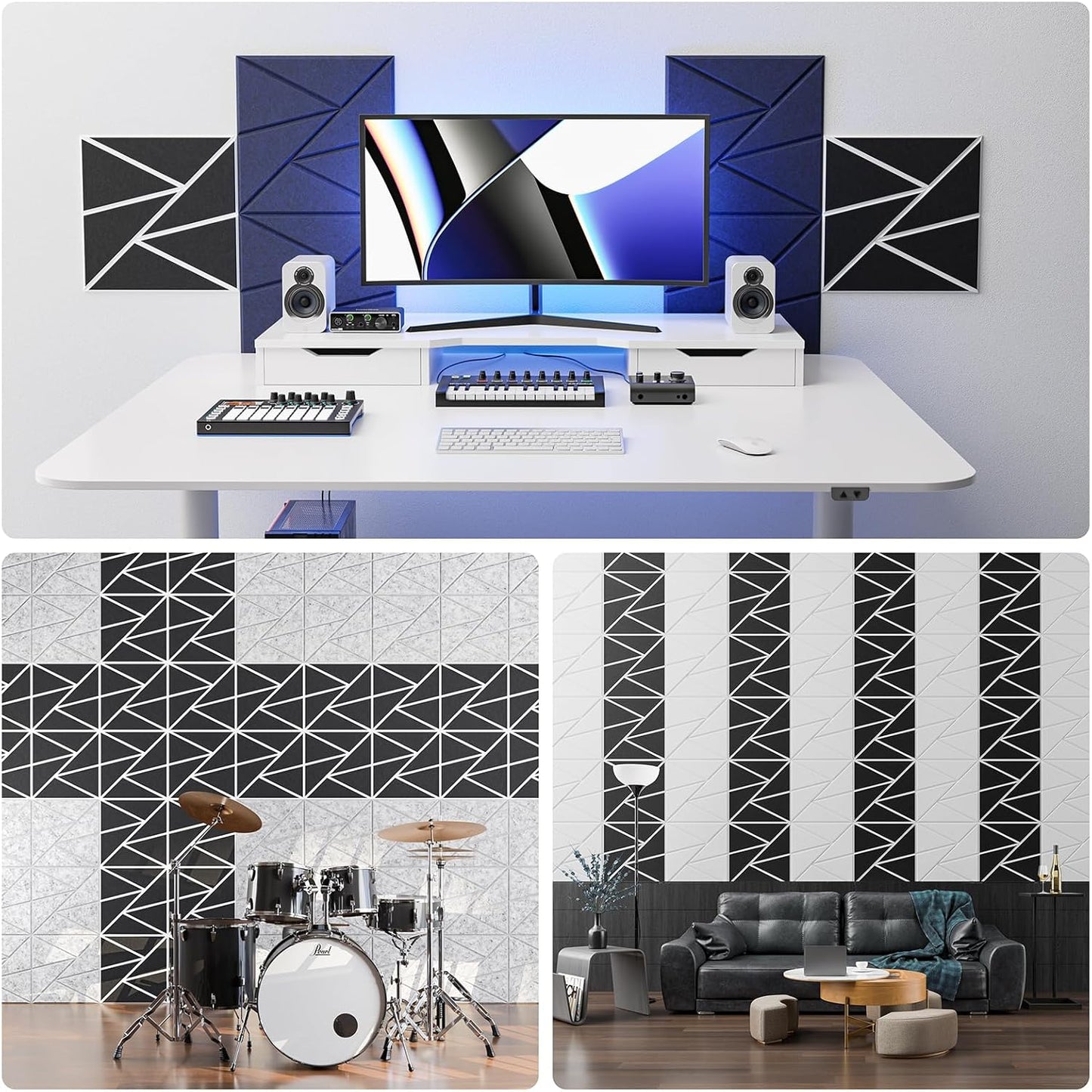 18 pack Acoustic Panels With Self-Adhesive, 12"X 12"X 0.4"Sound Proof Foam Panels, Sound Panels High Density, Soundproof Wall Panels for Home Studio Office- WhiteBase + BlackFace V1