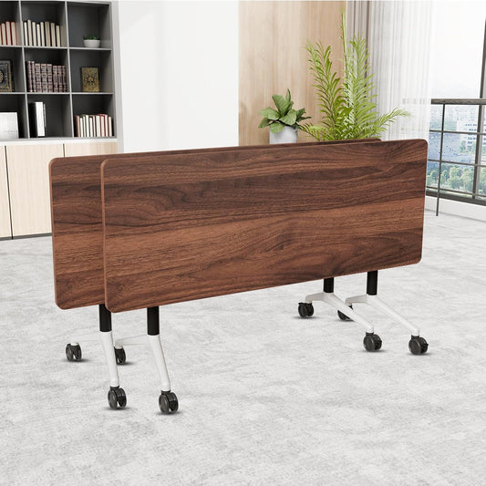 Folding Conference Room Table, Modern Conference Tables with Wheels, Large Rectangular Mobile Training Tables for Office Classroom, Foldable Modular Boardroom Seminar Table (2pack L47.2in)
