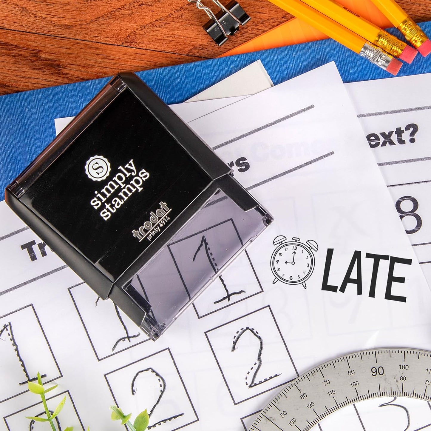 Custom Self-Inking Stamps | 49 Fun Phrases | Grading Made Easy | Classroom, Library and Book Stamps (Large)