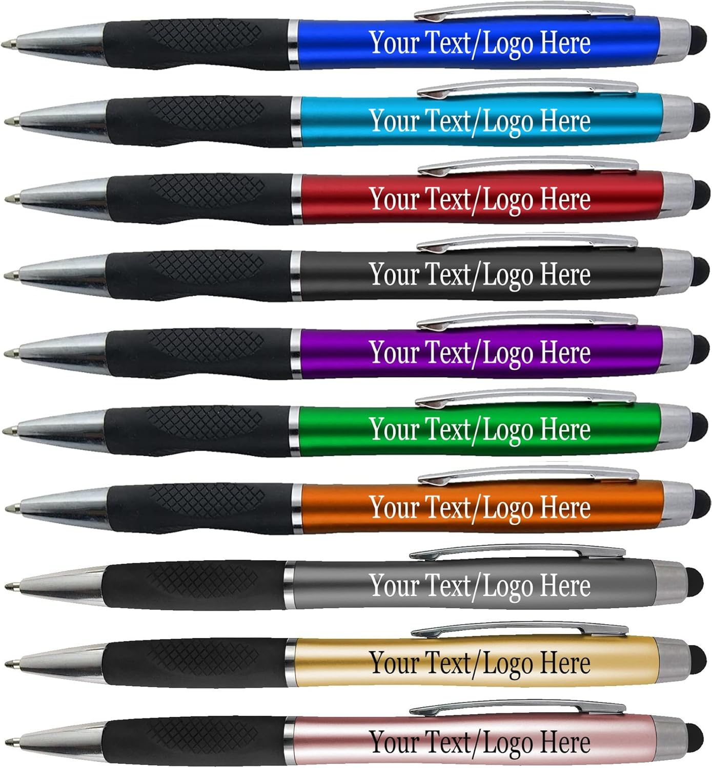 Personalized Pens With your Custom Logo or Text-300 Pack Bulk-for Businesses, Parties, and Events, 2 in 1 Ballpoint Pen + Capacitive Stylus forTouchscreen Devices, Rose Gold Barrel, Blue Ink
