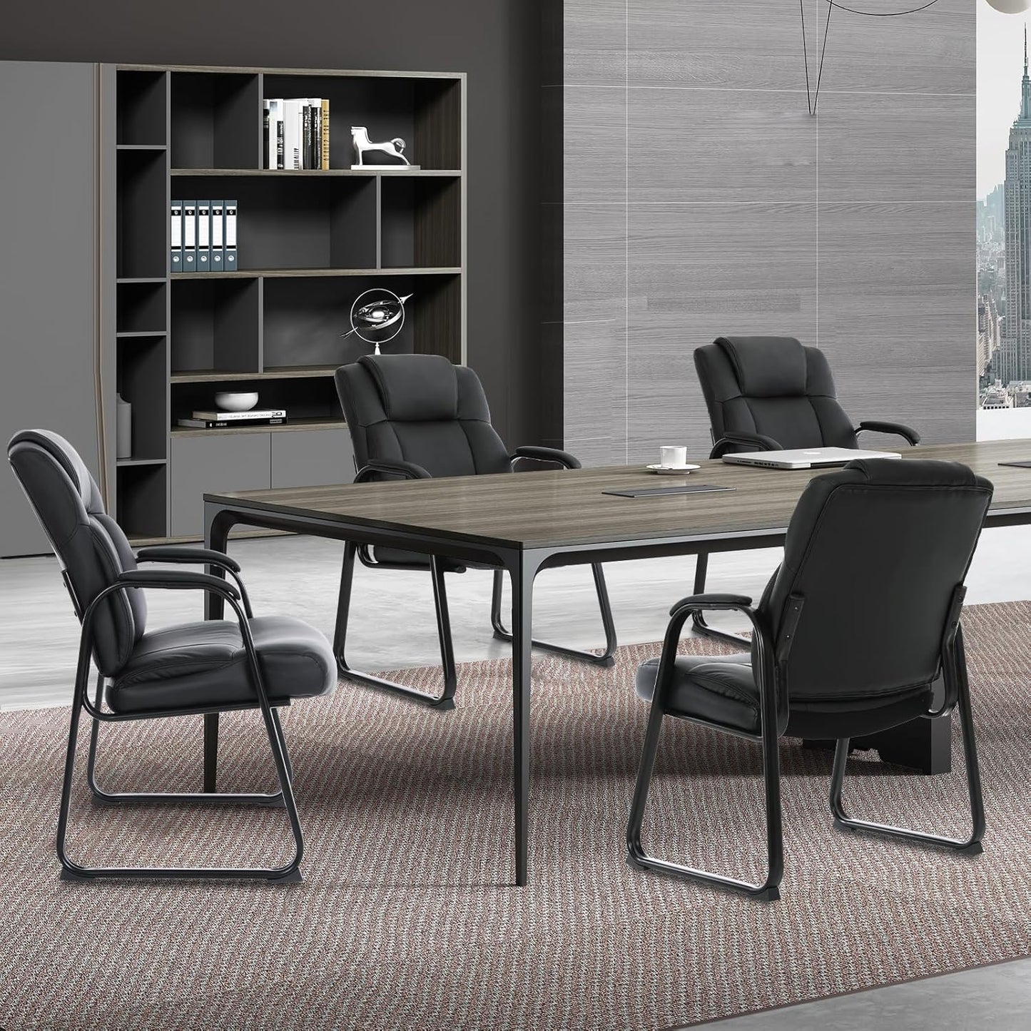 CLATINA Big & Tall 500 lb. Guest Chair, Leather Reception Chairs with Sled Base and Padded Arm Rest for Waiting Room Office Home and Meeting Conference-Black (8 Pack)