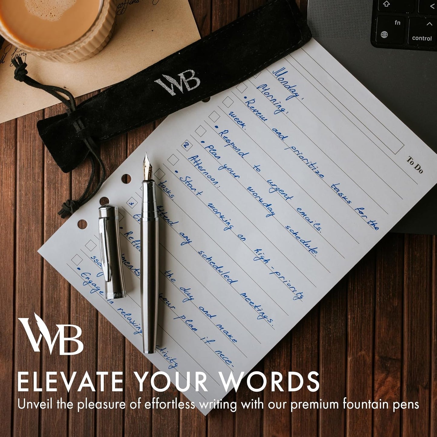 Wordsworth & Black Fountain Pen Set, Extra Fine Nib, Includes 24 Pack Ink Cartridges, Ink Refill Converter & Gift Pouch, Chrome Finish, Calligraphy, [Silver Chrome], Perfect for Men & Women