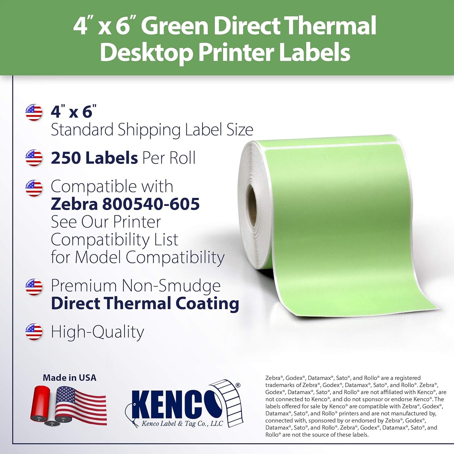 4" X 6" Direct Thermal Perforated Stickers Labels for Shipping Labels, Inventory, and Color Coding - Compatible with Zebra, Rollo, Godex and More (Green, Pallet)