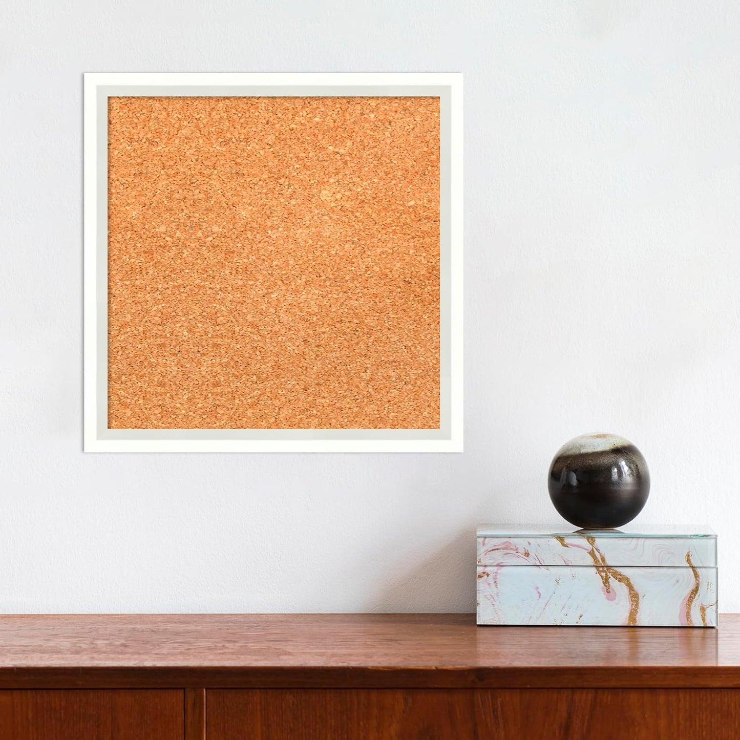 Amanti Art Natural Cork Board for Wall, 13x13 Vision Board with White Frame, X-Small Corkboard Office Decor for Home Organization, Modern Corkboard Pinboard to Display Items for Home Organization in