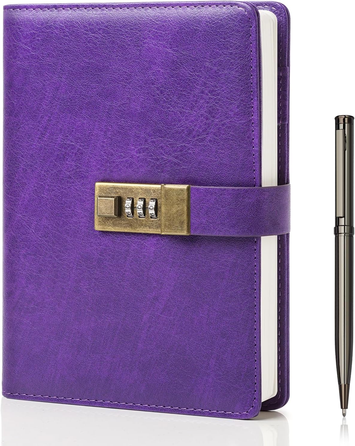 WEMATE Diary with Lock, A5 PU Leather Journal with Lock 240 Pages, Vintage Locks Journal Password Notebook with Pen, Locks Diary Planner Organizer for Men and Women, 8.6x5.8in