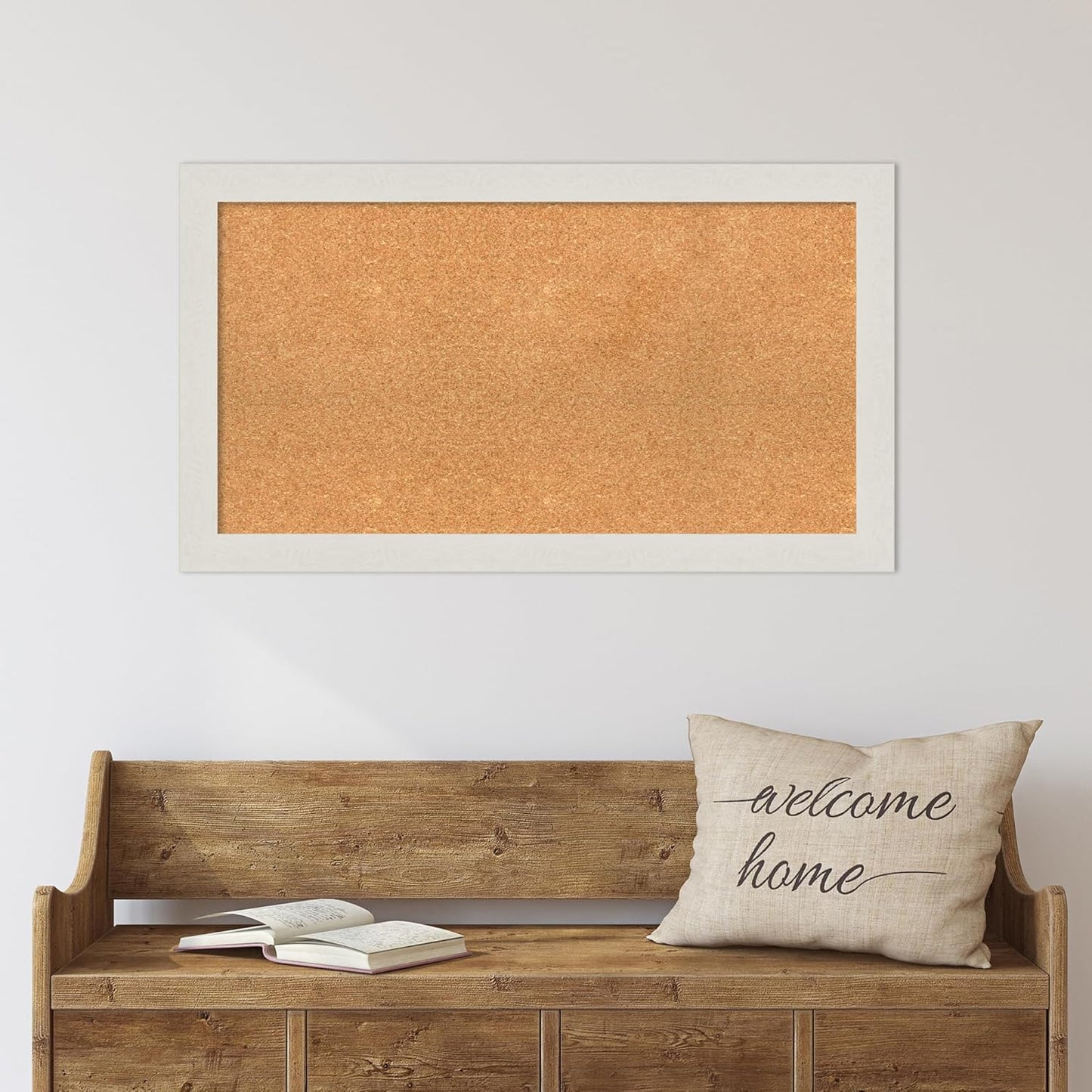 Amanti Art Natural Cork Board for Wall, 21x37 Vision Board with White Frame, Large Corkboard Office Decor for Home Organization, Country Rustic Corkboard Pinboard to Display Items for Home