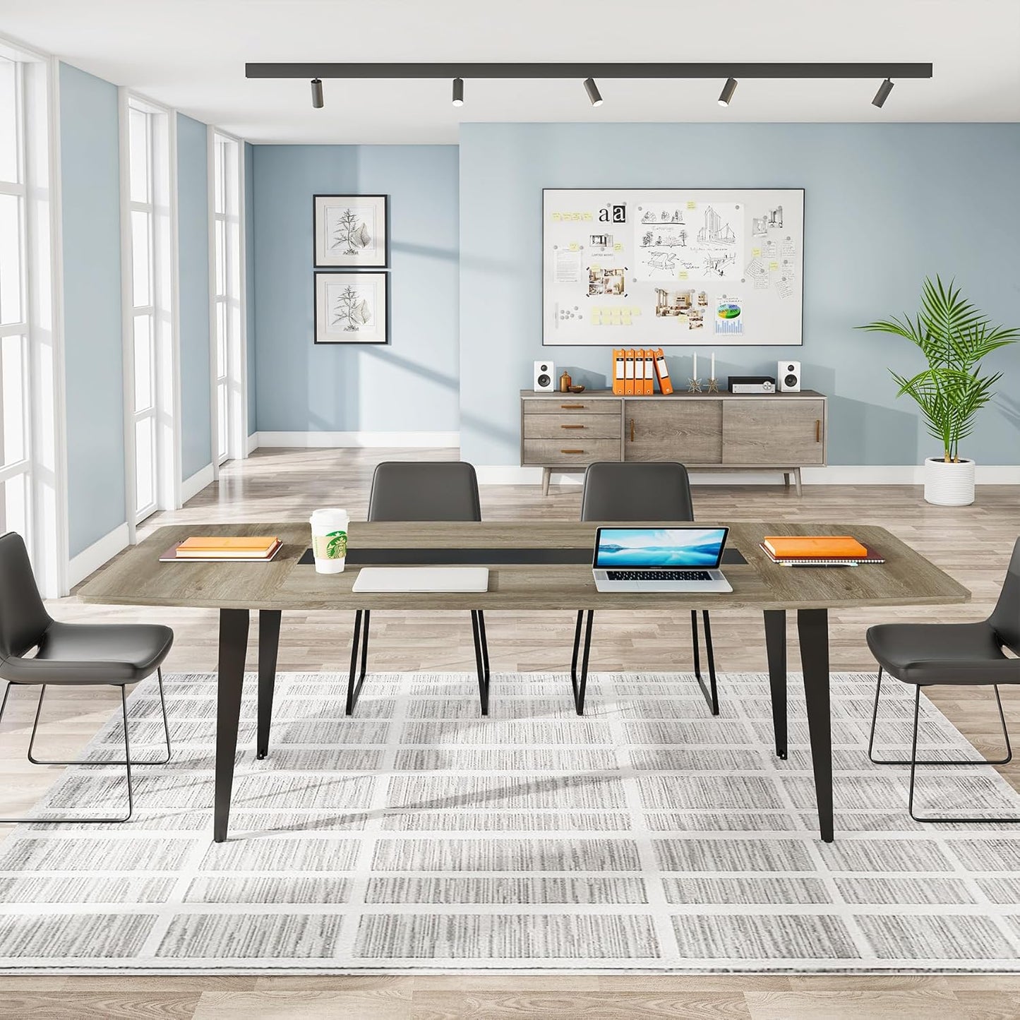 Tribesigns 6FT Conference Table, 70.86L x 35.43W x 29.52H Inches Boat Shaped Meeting Table, Industrial Grey Seminar Table for Office Meeting Conference Room