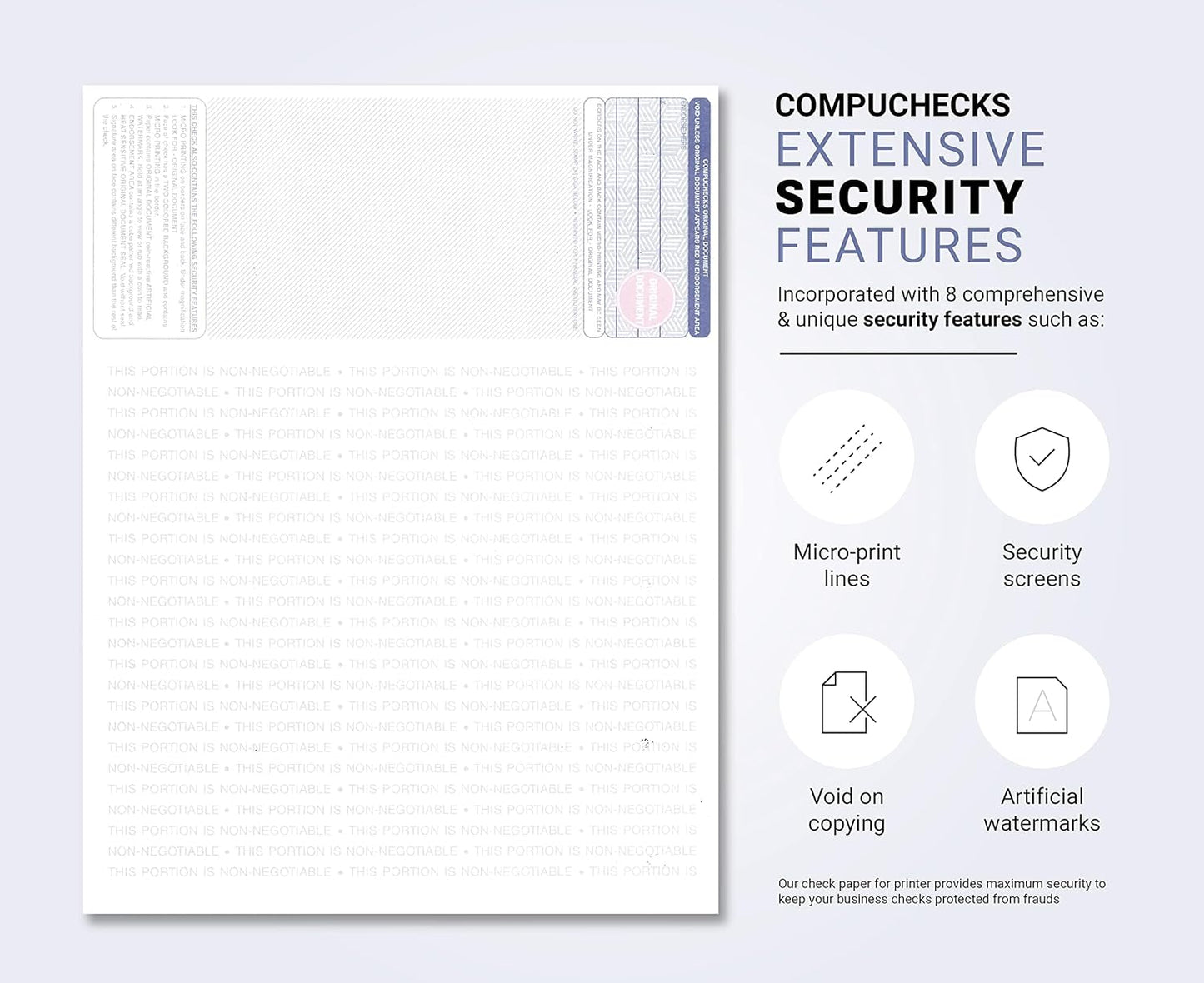 50 Blank Check Stock - Check on Top Mazed - Paper Weight # 70"High Security" Check Paper Red/Blue Mazed