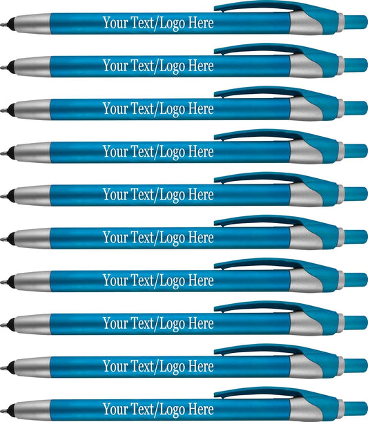 Personalized with Your Custom Logo or Text Pens-Pack of 300- for Marketing, Parties, and Events, 2 in 1 Capacitive Stylus & Ballpoint Pen Compatible with Touchscreen Devices, Black Ink, Teal Pens