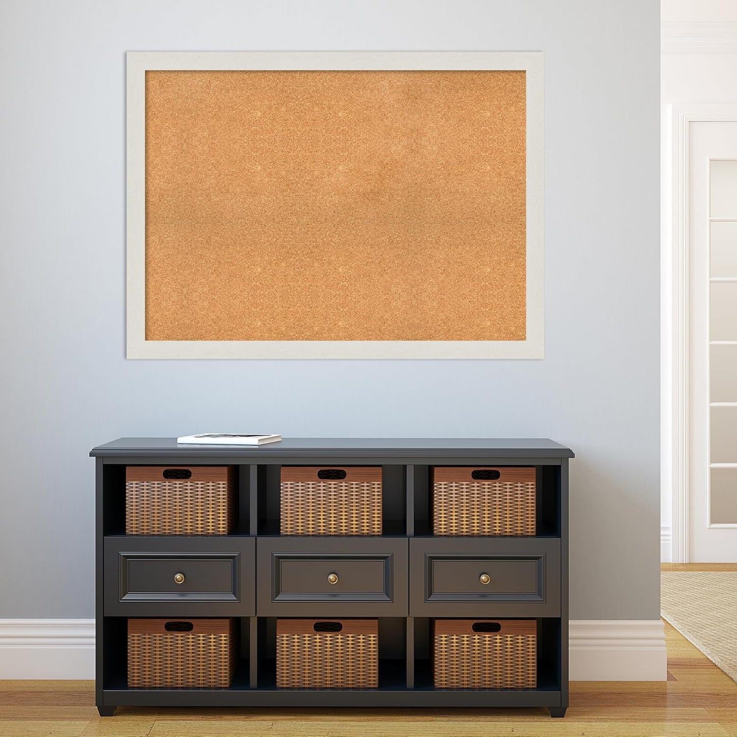 Amanti Art Natural Cork Board for Wall, 33x45 Vision Board with White Frame, Oversize Corkboard Office Decor for Home Organization, Country Rustic Corkboard Pinboard to Display Items for Home