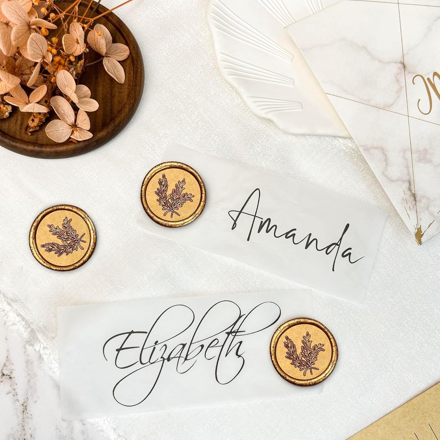 25Pcs Wax Seal Stickers Handmade Envelope Seals Self Adhesive Wax Stickers for Wedding Party Invitations, Envelope, Gift Wrap, Christmas(Rosemary Style, Antique Gold)