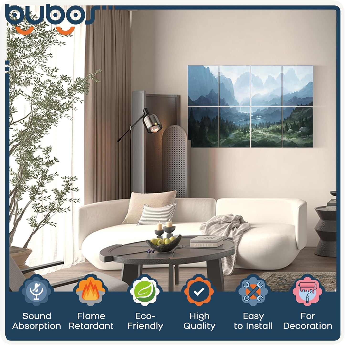 BUBOS 8 Pack Art Acoustic Panels Soundproof Wall Panel,47.2X31.4 Inches Sound Absorbing Panel,Self-adhesive Decorative Acoustical Wall Panels, Acoustic Treatment for Ceiling Home Office（Landscapes02）