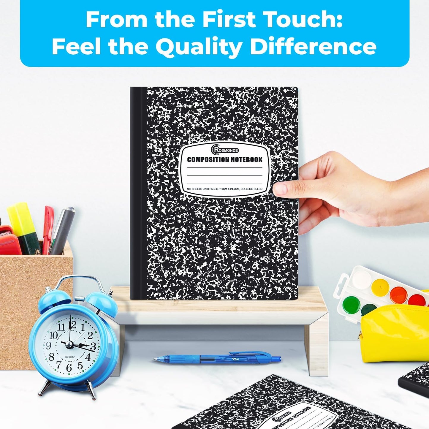 50 Pack Bulk Composition Notebooks College Ruled, 200 Pages (100 Sheets), 9-3/4 x 7-1/2, Black Marble Hard Cover, Bulk School Supplies, Bulk Notebooks for School, Bulk College Ruled Notebook