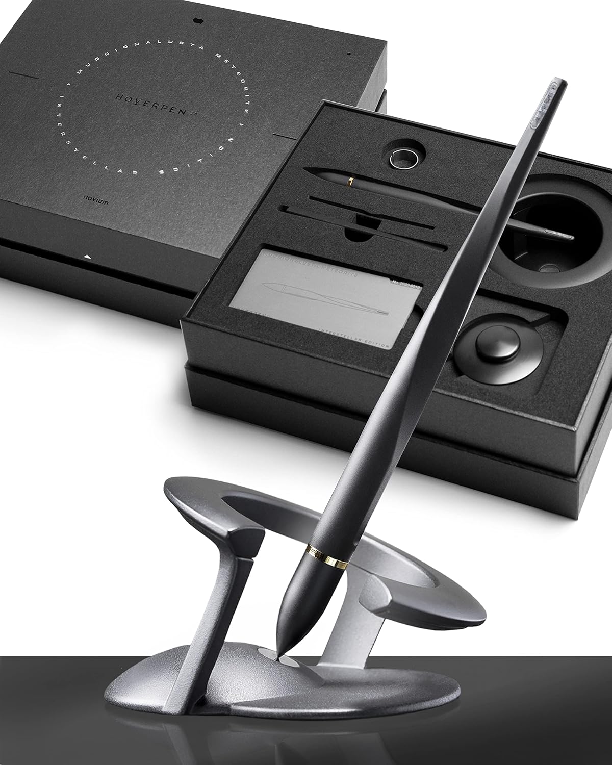 Novium Hoverpen 2.0 Interstellar Edition - Space Black, Unisex, Ballpoint Pen, 23.5 Degree Angle, Schmidt Ballpoint Refill, No Spills, No Spotting, No Explosions