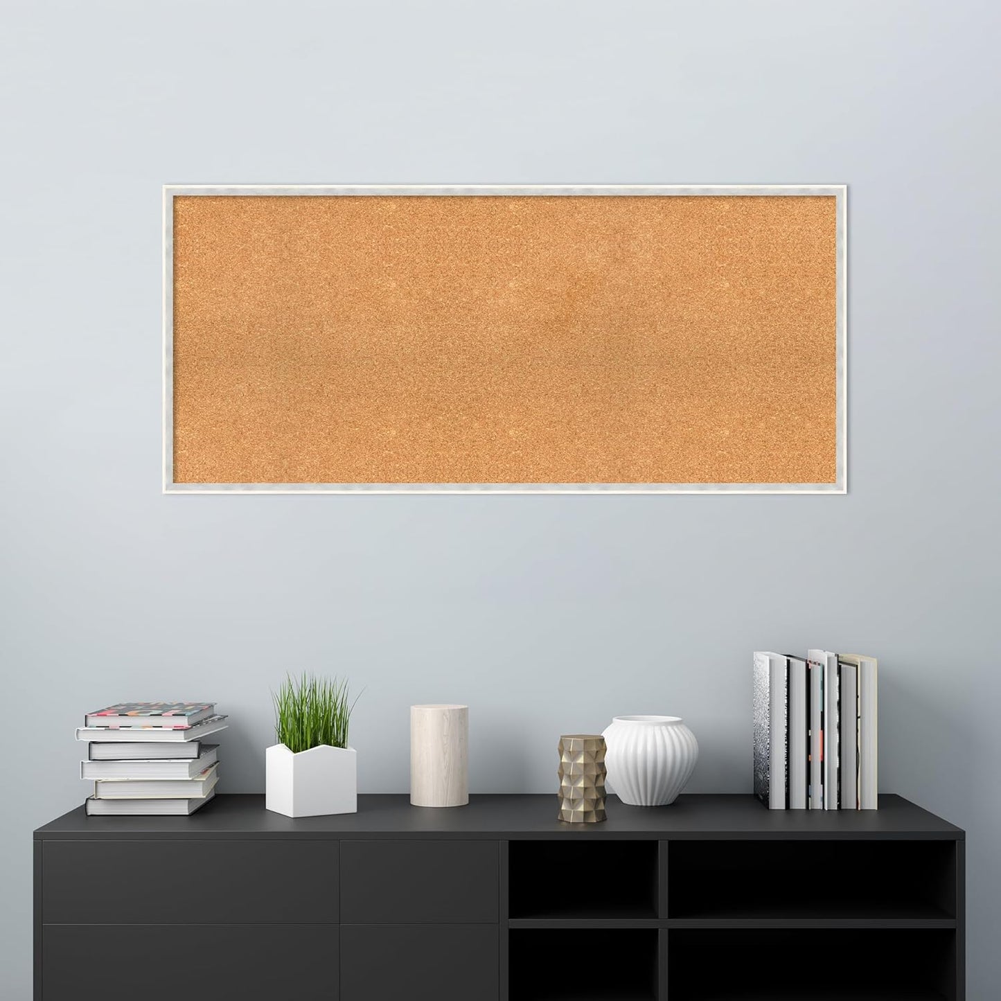 Amanti Art Natural Cork Board for Wall, 23x51 Vision Board with White Frame, Oversize Corkboard Office Decor for Home Organization, Modern Corkboard Pinboard to Display Items for Home Organization in
