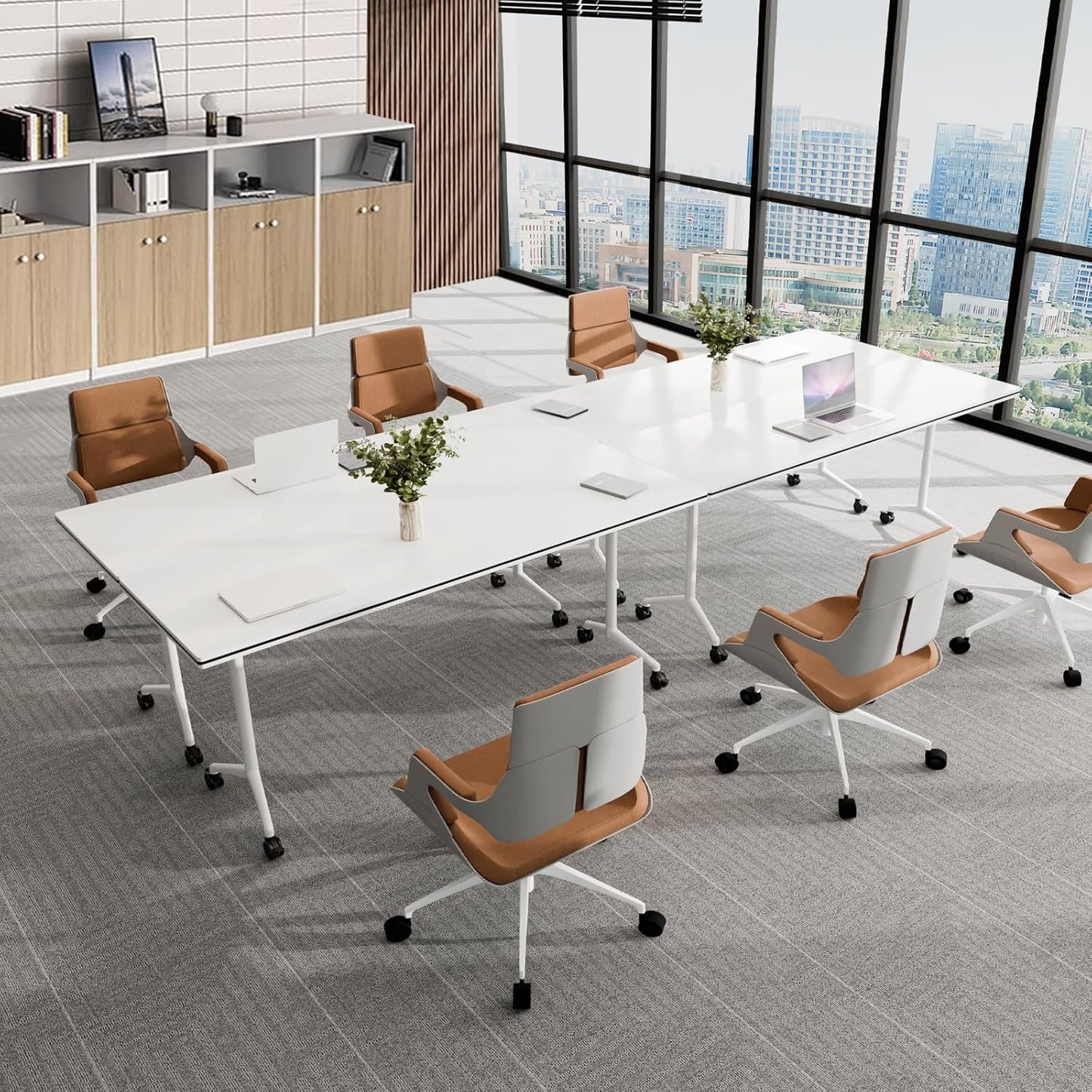 Conference Table, Folding Conference Tables for 2-20 People, Modern Conference Room Table with Wheels, Super Sturdy Large Rectangle Mobile Meeting Seminar Tables for Office (4PCS 55.1in)