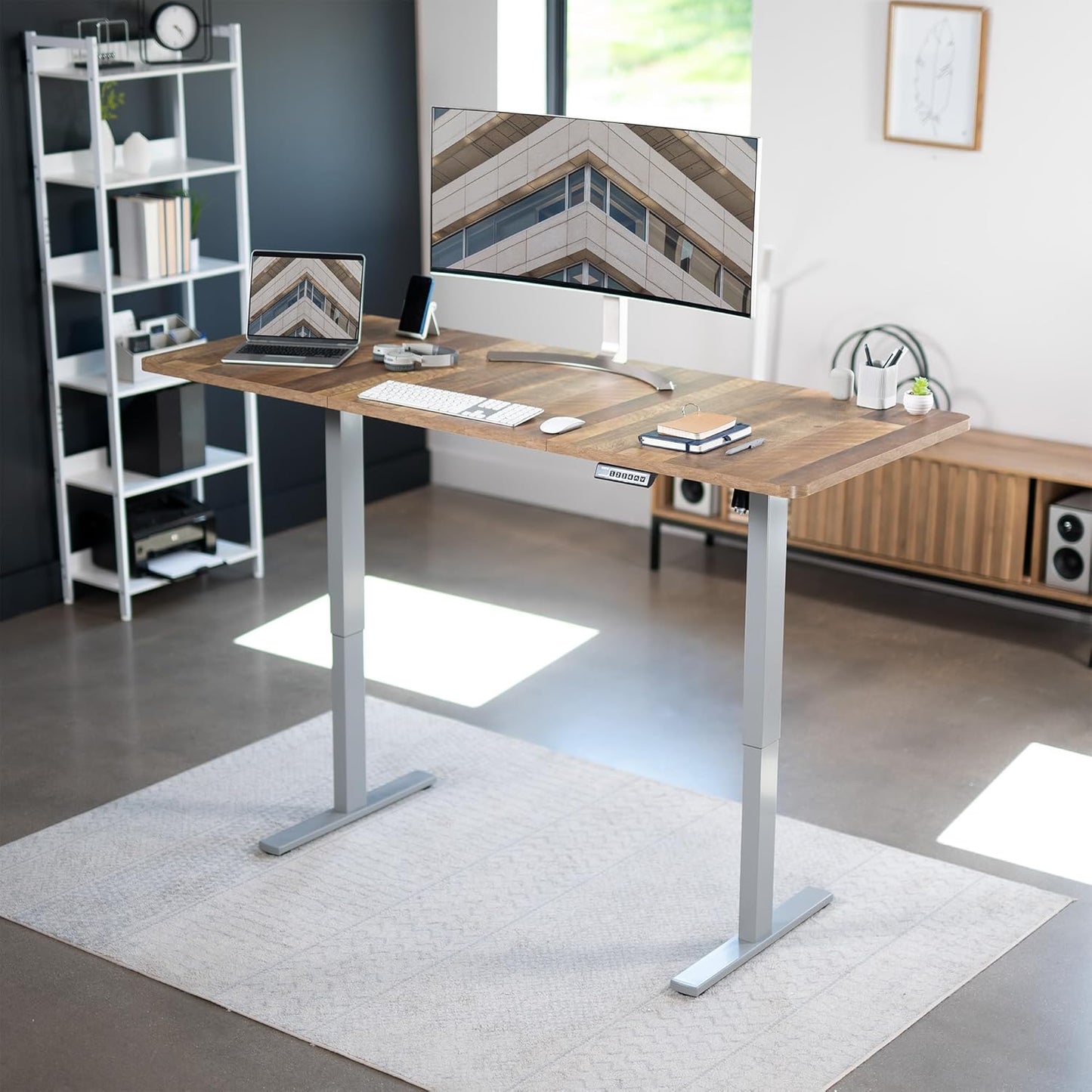 VIVO Electric 71 x 30 in Standing Desk, Memory Height Adjustment, 1B Series, Reclaimed Wood Top Gray Frame, DESK-KIT-1G7P