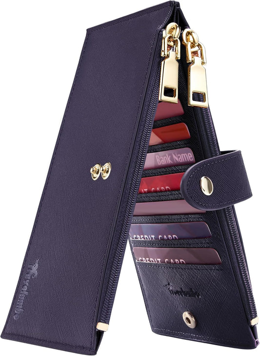Travelambo RFID Wallet Women Large Size Bifold Multi Card Wallet Case with Zipper Pocke Credit Card Holder for Women