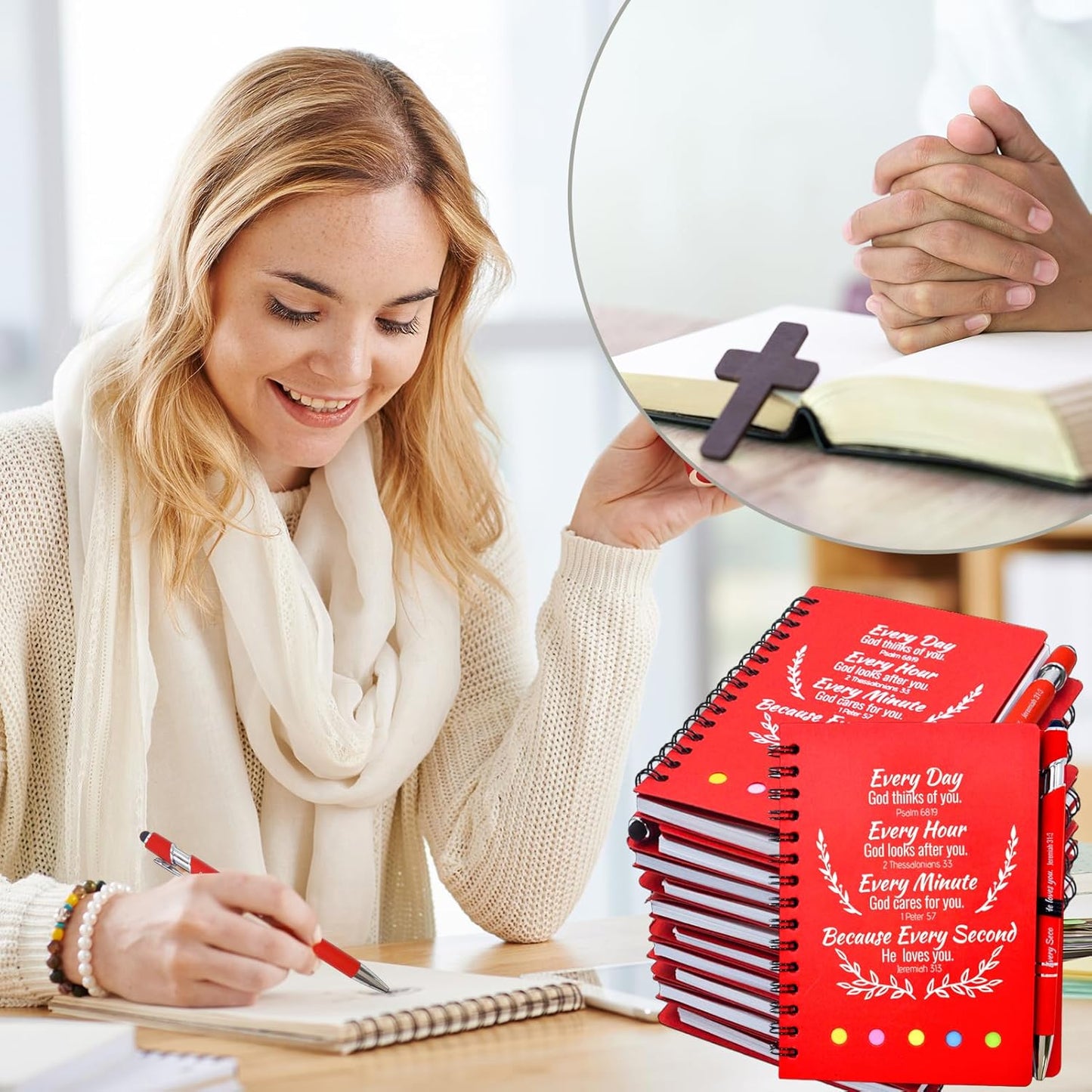 400 Pcs Bulk Fathers Day Christian Gifts Prayer Journal for Woman - 200 Set Religious Notepad with Christian Pen - Bible Notebook - Church Gifts for Inspirational, Bible Study, Devotions ( Red )