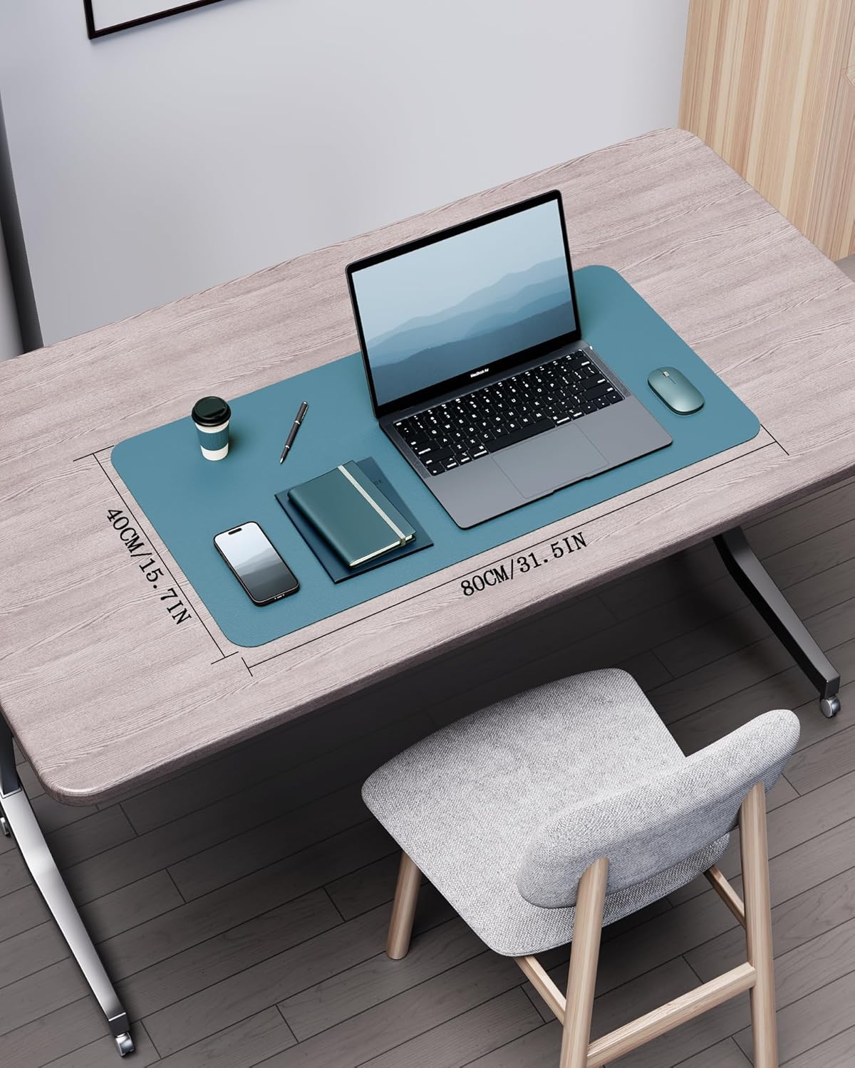 YSAGi Double-Sided Desk Pad, 31.5"x15.7"Leather Desk Mat, Eco Cork Desk Pad Protector,Large Mouse Pad,Waterproof Desk Blotter for Office/Home(Sea Blue)