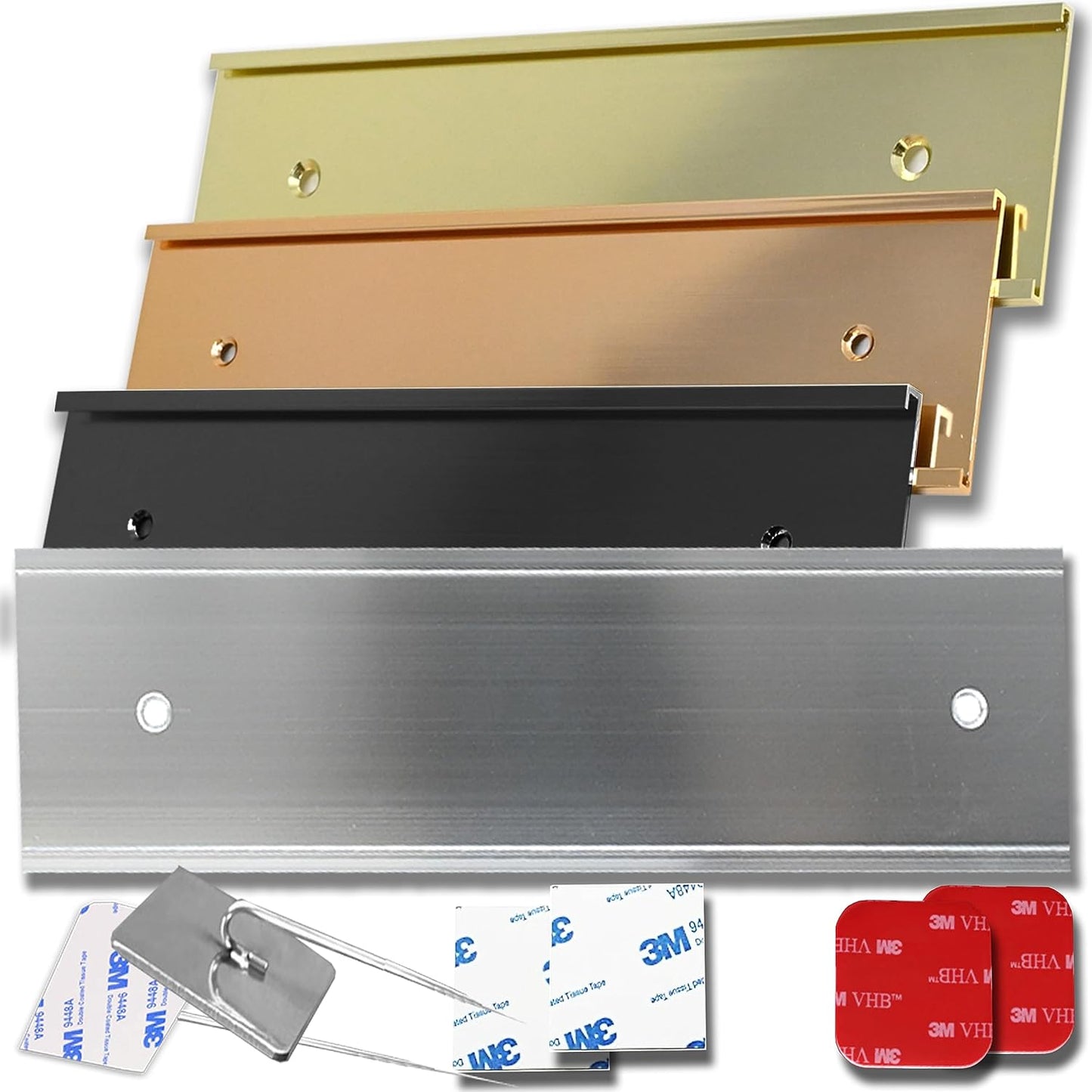 2x8 Executive Name Plate Holder, Silver Aluminum Adhesive Door Mount for Wall Plaques, Mailbox Signs and Cubicles | Made in USA