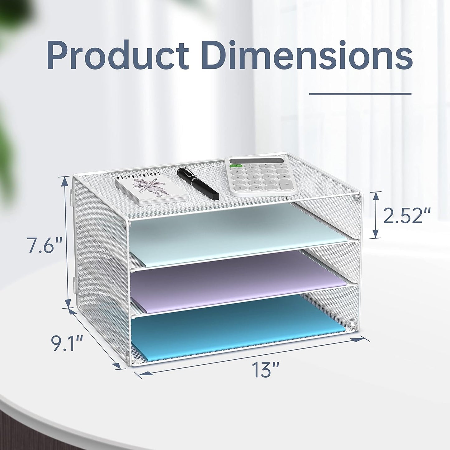 DALTACK 3 Tier Letter Tray Paper Organizer Mesh Metal Desk File Organizer for Home & Office, White