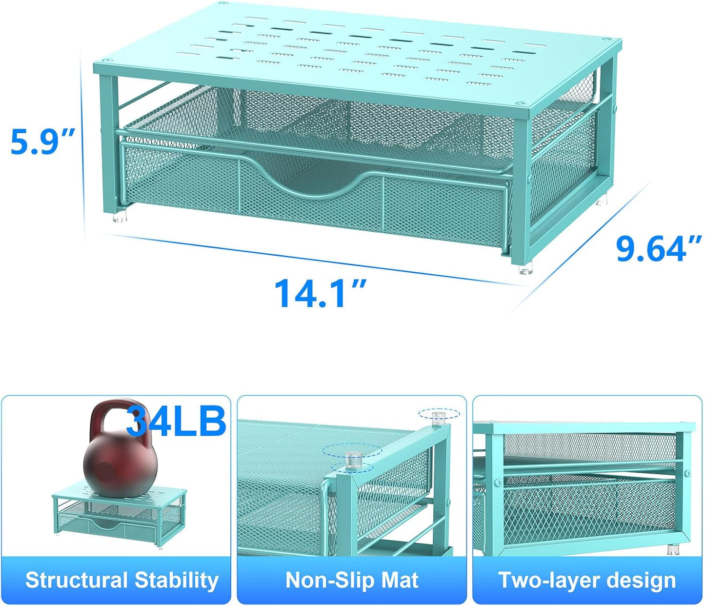 gianotter Computer Monitor Stand Riser, office organizer with Drawer, Office Organizers Storage for Classroom Office Supplies (Blue)