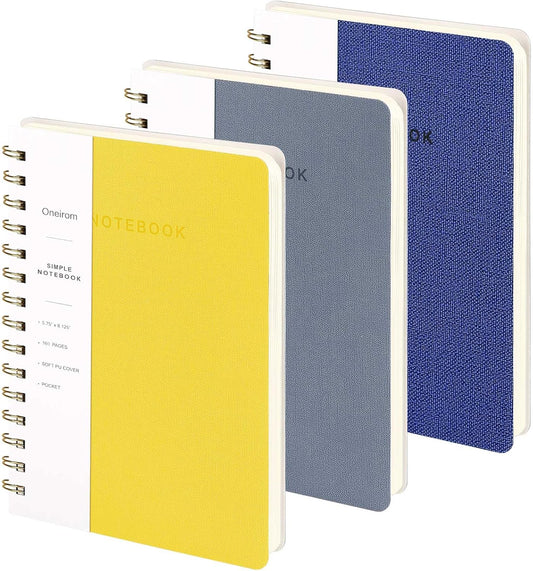Spiral Notebook - Lined 160 Pages Journal with Back Pockets for College Journal, Twin-Wire Binding Notebook Perfect for Office & Home School Supplies, LightYellow Reefblue Navy Blue