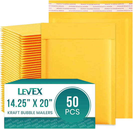 Levex - #7 14.25" x 20 [50 Pack) Kraft Bubble Mailers, Padded Envelope Mailers, Packing Envelope & Mailing Bags for Shipping