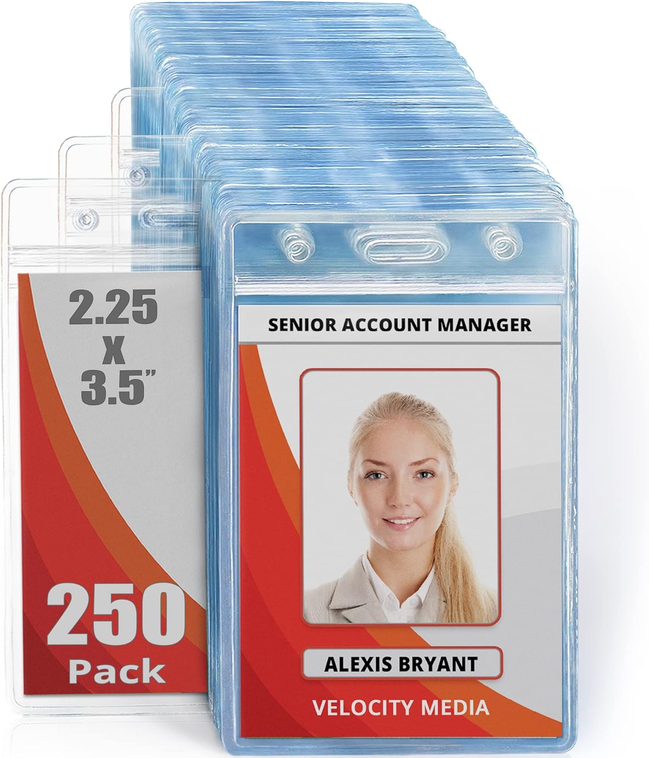 Mifflin-USA Plastic Waterproof ID Badge Holders (Clear, 2.25x3.5 Inch, 250 Pack), Vertical Hanging Name Card Holder with Zipper, Resealable Bulk Nametag Holders