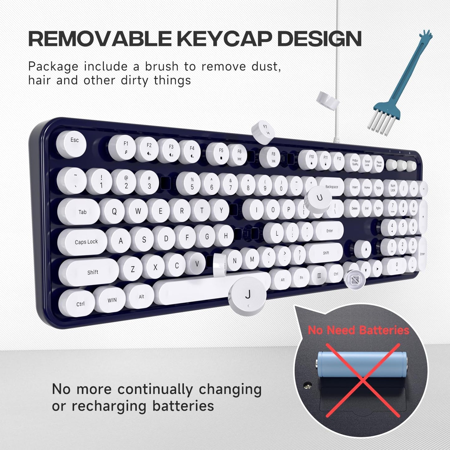 Wired Keyboard, 104 Keys Full-Sized Typewriter Keyboards, USB Plug and Play Office Keyboard with Number Pad, Caps Indicators, Foldable Stands for Windows, PC, Laptop, Desktop (Black)