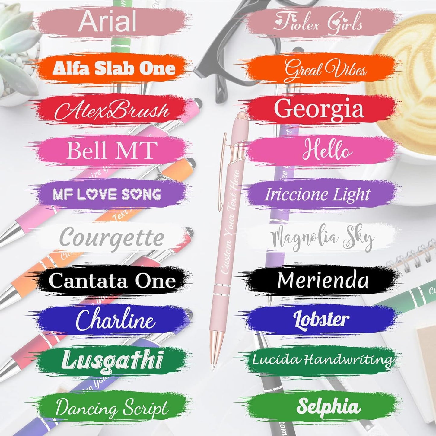Personalized Pens Bulk 150 with Name Custom Engraving Ballpoint Pens with Stylus Tip Customized Smooth Writing Pens Personalized Gifts for Anniversary Birthday or Graduation(White,Black Ink)