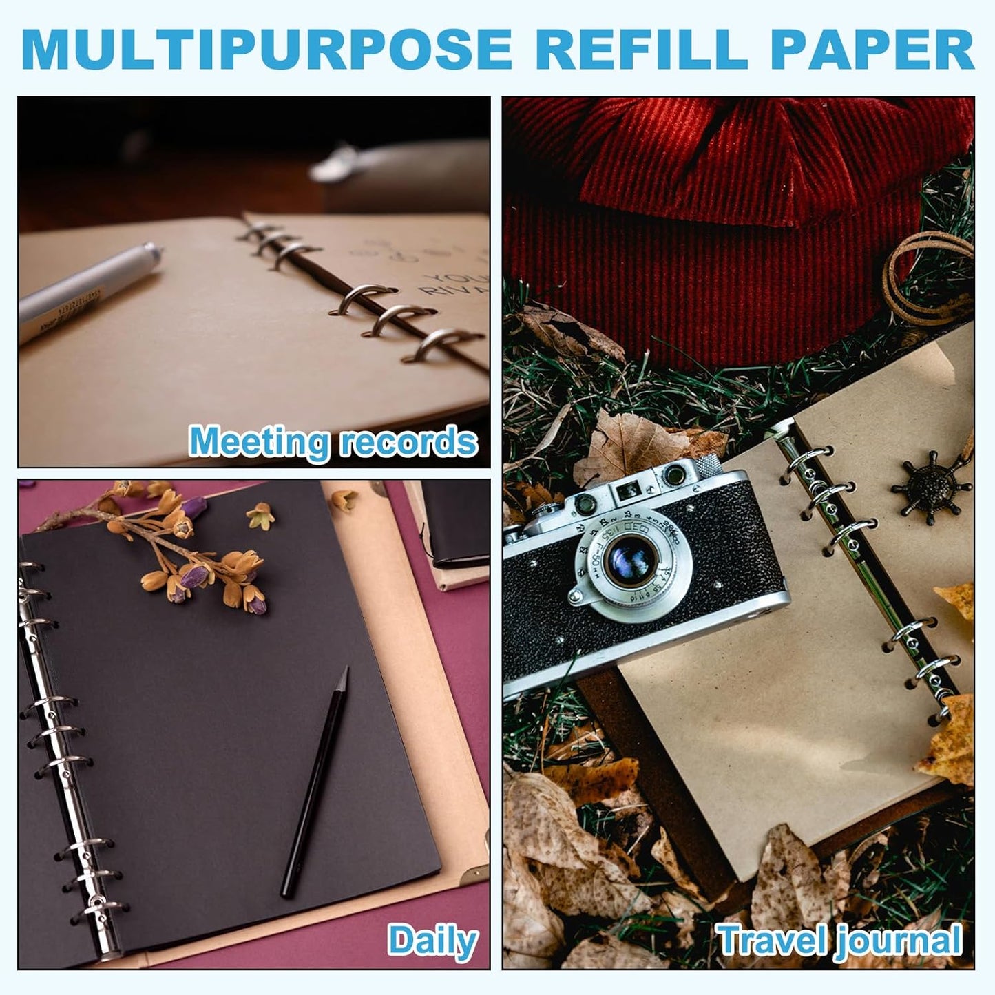 PATIKIL B5 Blank Refill Paper, Loose Leaf Paper 9 Hole Planner Refills for 9 Ring Refillable Binder Notebook Paper Filler Planner Inserts Office Diary Journals, 160 Sheets/320 Pages, White