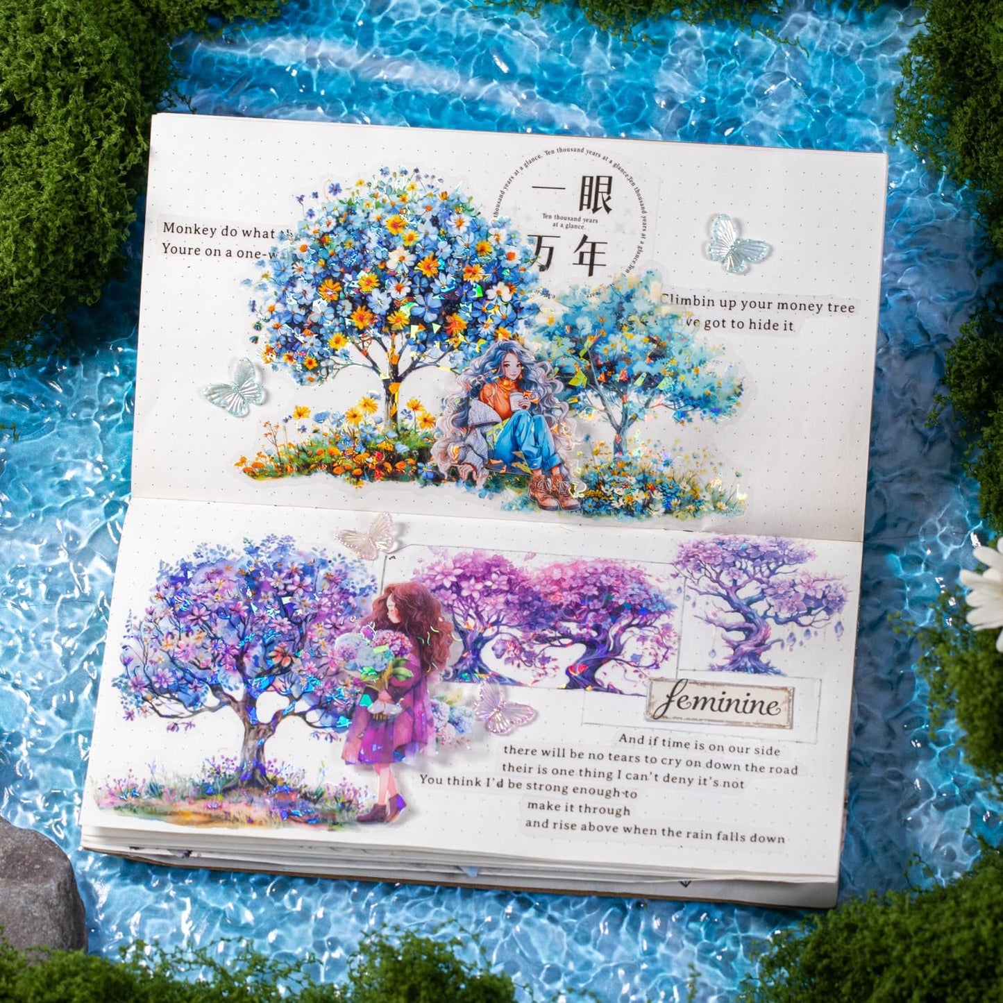 Flower Tree Scrapbook Stickers Set, 60PCS Holographic Ephemera for Scrapbooking, Junk Journaling, Crafting, DIY Projects, Diaries, and Art Supplies