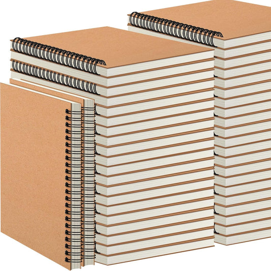48 Pcs A5 Spiral Notebooks Journal with Kraft Cover, 5x8 Inches, Ruled Lined Paper, for Work, Sketches, Study, Notes Taking, Gifts, Brown (48 PCS(Lined))