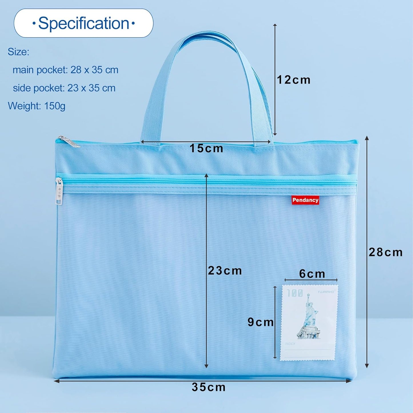 Pendancy Mesh Zipper Pouch 11x13.7 in, 2 pcs Large Double Pocket Waterproof File Bag with Handle, A4 Size Foldable Document Storage for Puzzle Project/Cross Stitch/Travel/Office（Blue Green）