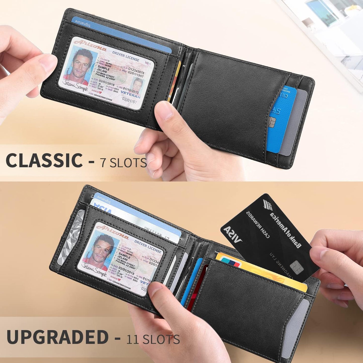 Slim Money Clip Wallets for Men RFID Blocking 11 Card Holder Minimalist Small Thin Carbon Leather Bifold Mens Front Pocket Wallet Gift Box