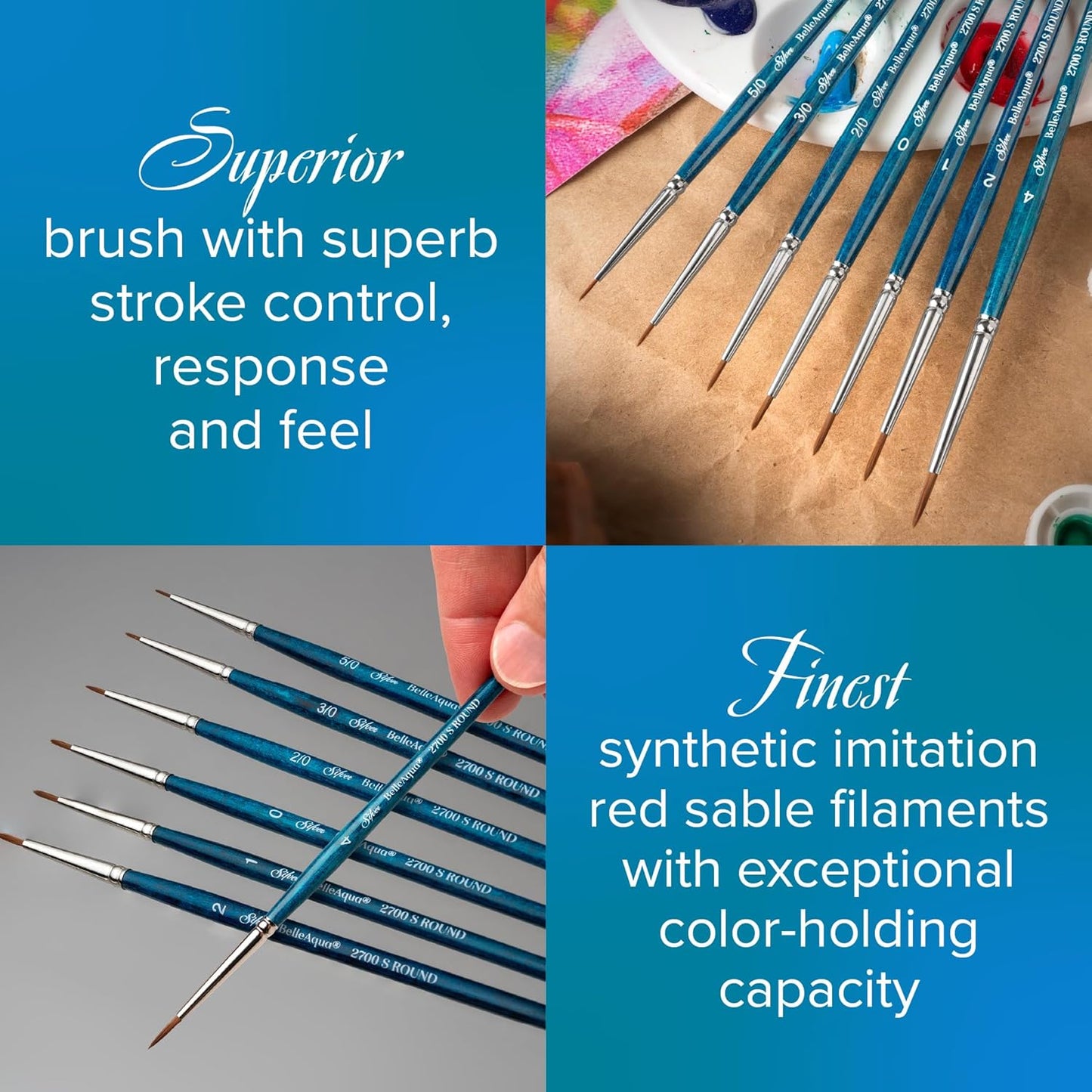 Silver Brush Limited BA-275 BelleAqua Creative Shape Filbert Brush Set, 2pc Professional Watercolor Brush Set, Premium Soft Synthetic Red Sable Filbert Paint Brushes Also for Gouache, Sizes 4 and 6