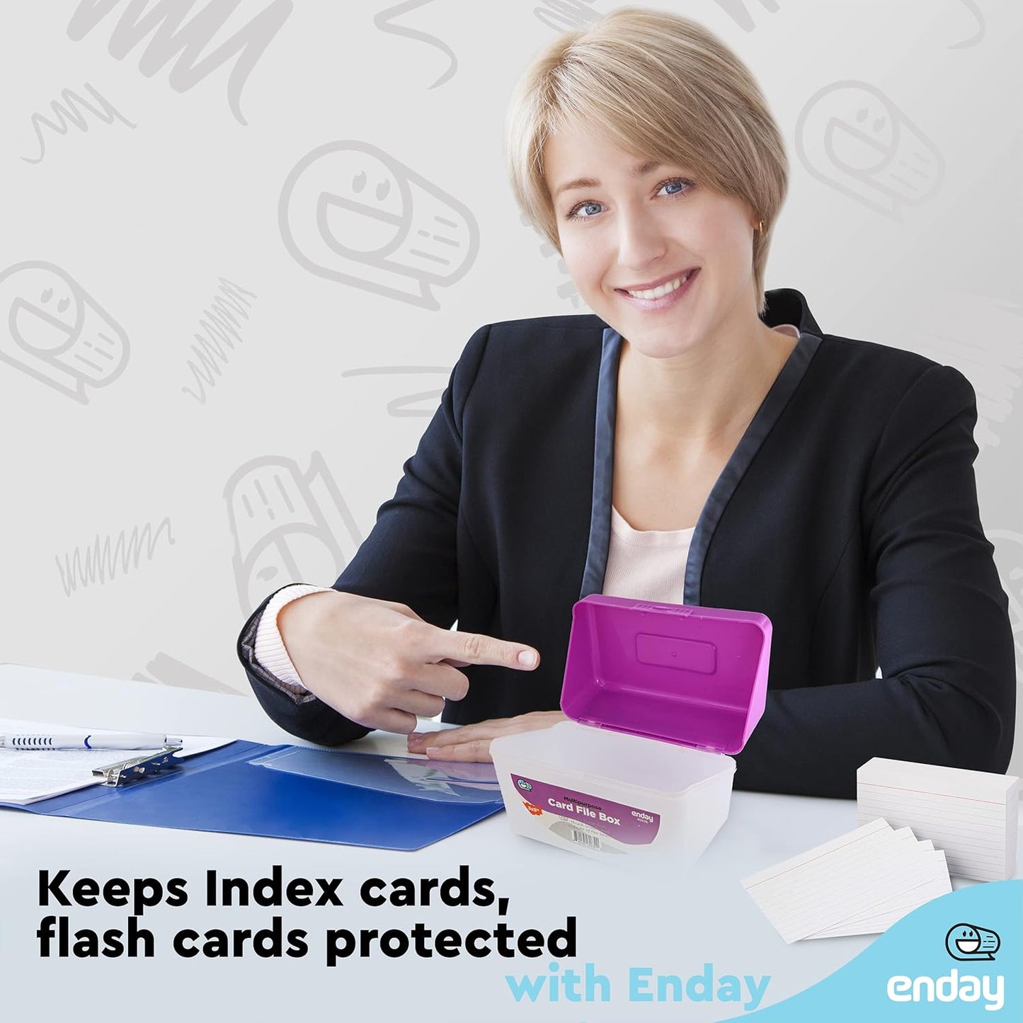Emraw Index Card Holder 3 x 5 Index Card Case Holds up to 250 Cards Ideal for Filing Notes, Addresses & Recipes, Grey, Pink, Purple, Blue – (Pack of 4)