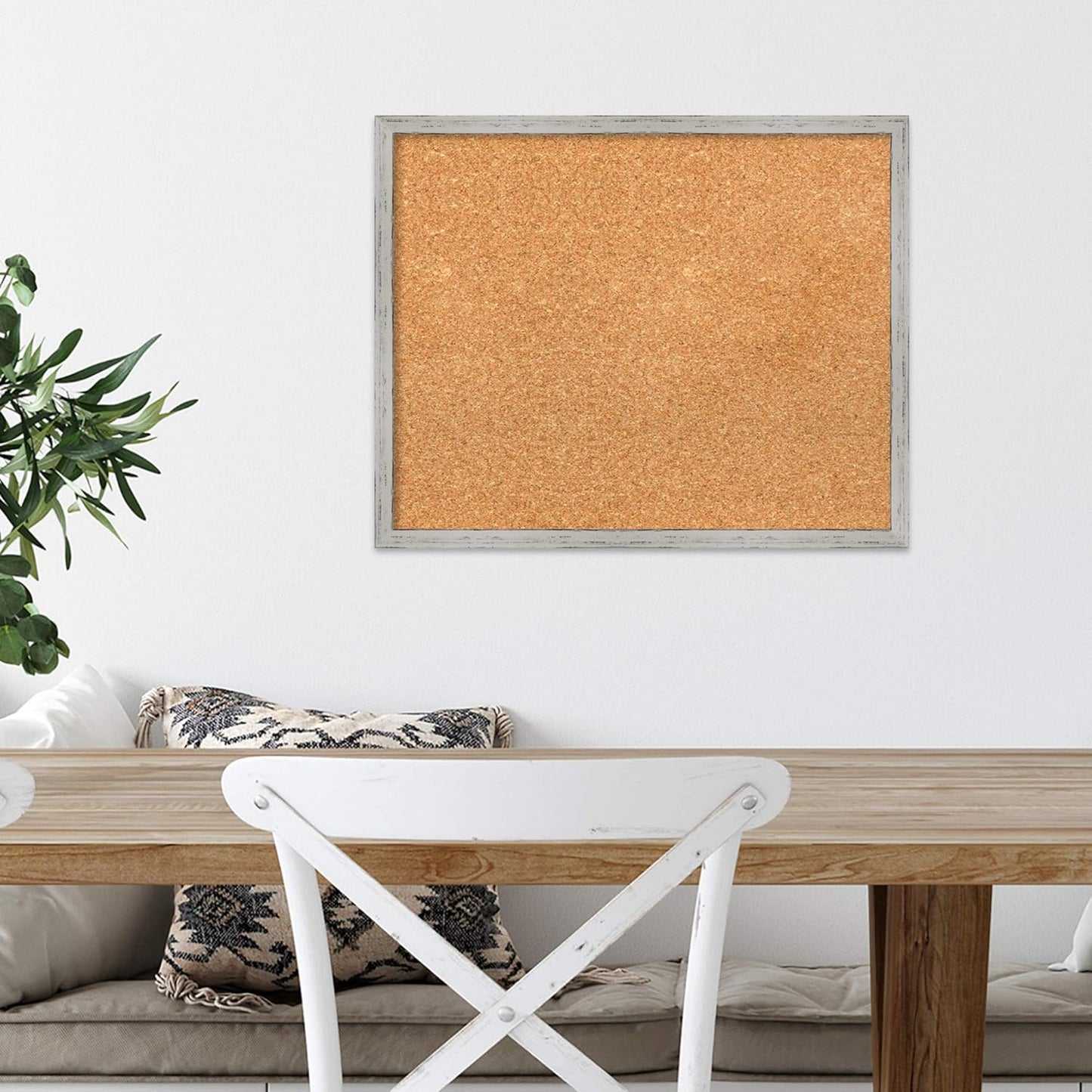 Amanti Art Natural Cork Board for Wall, 17x21 Vision Board with White Frame, Small Corkboard Office Decor for Home Organization, Cottage Corkboard Pinboard to Display Items for Home Organization in