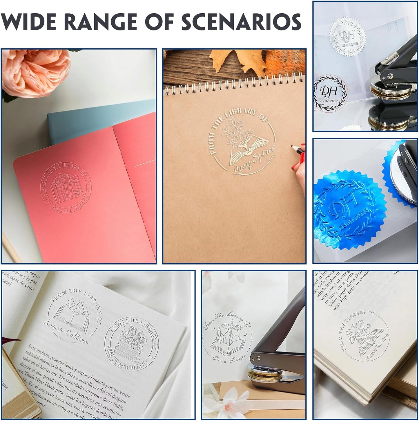 HDSD Custom Book Embosser - Personalized Book Embosser with Your Message or Design - A Unique Gift for Writers, Book Lovers, Book Clubs & Book Collectors (Flowers and Text)