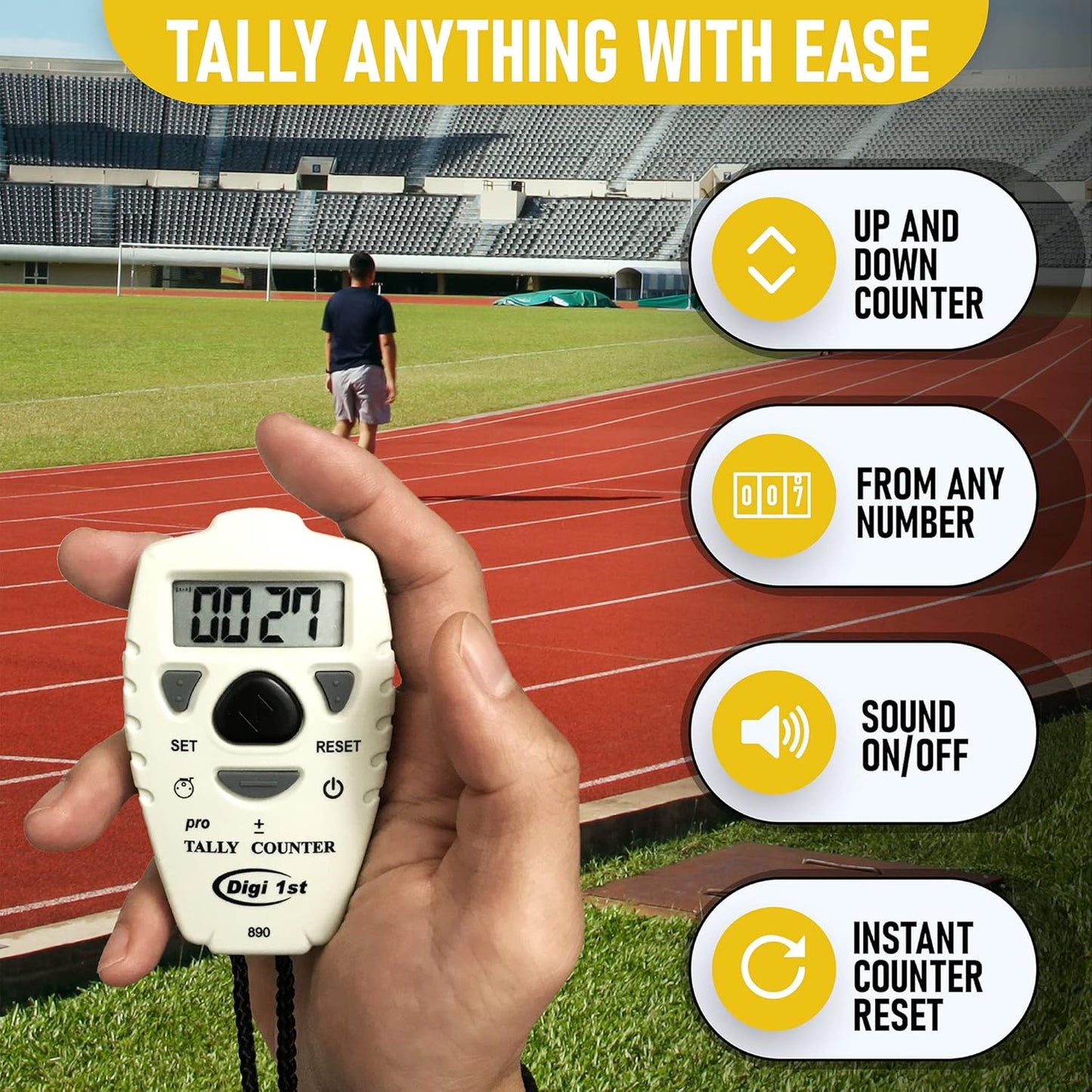 TC-890 Digital Tally Counter, Electronic Up Down Clicker Counter, Add/Subtract People Counter, Handheld Pitch Counter for Golf, Lap & Knitting (1-Pack)