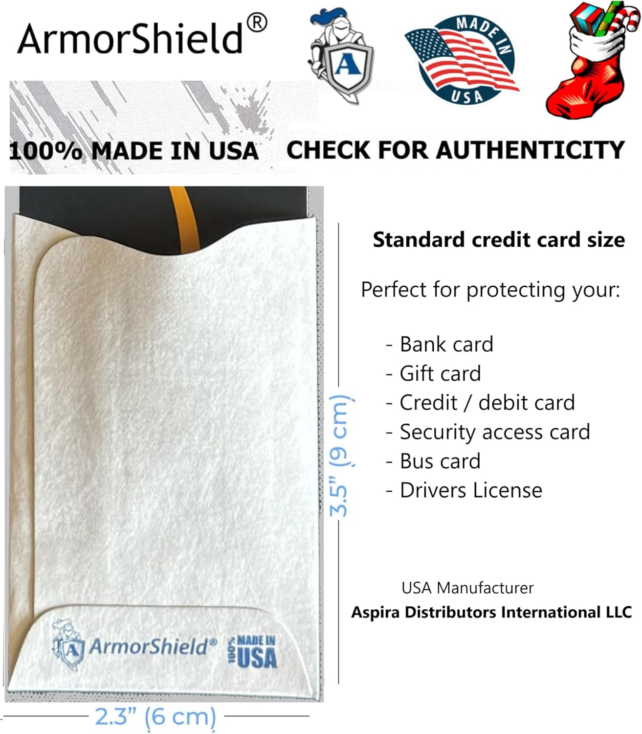 Semper Paratus Gear TYVEK Credit Card Sleeve Protector 100% MADE IN USA Anti-theft for Travel wallet, purse. RFID Blocking Protect debit, credit card, IDs. ArmorShield Your Identity (50PAK)