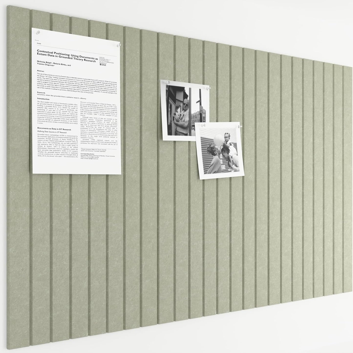 Bumusty Large Cork Board Alternative-36 x24 Felt Bulletin Board Tiles, with 30 Pushpins, 40 Adhesive Tabs, 6-Pack Slat Wall Paneling, Cork Boards for Office Push Pin Board Felt Board-Sage