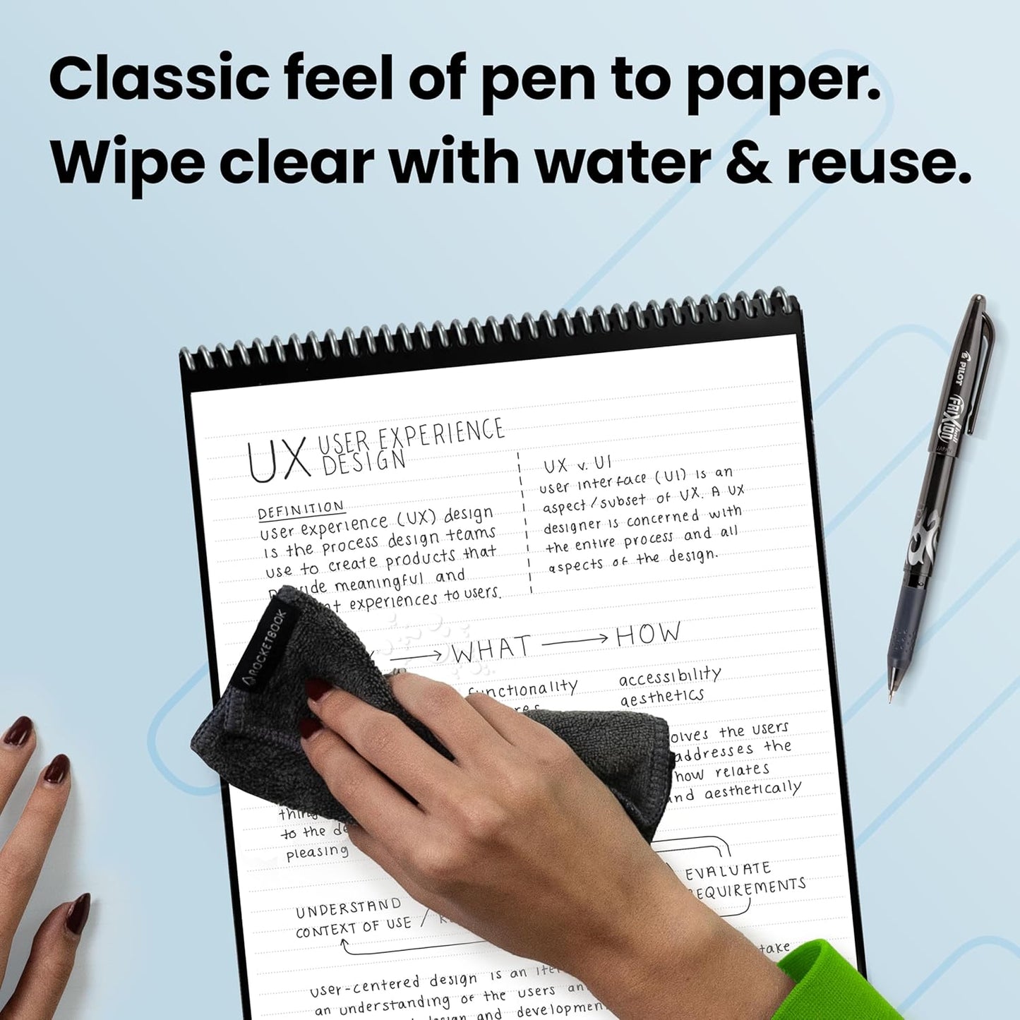 Rocketbook Flip - with 1 Pilot Frixion Pen & 1 Microfiber Cloth Included - Dark Blue Cover, Letter Size (8.5" x 11")