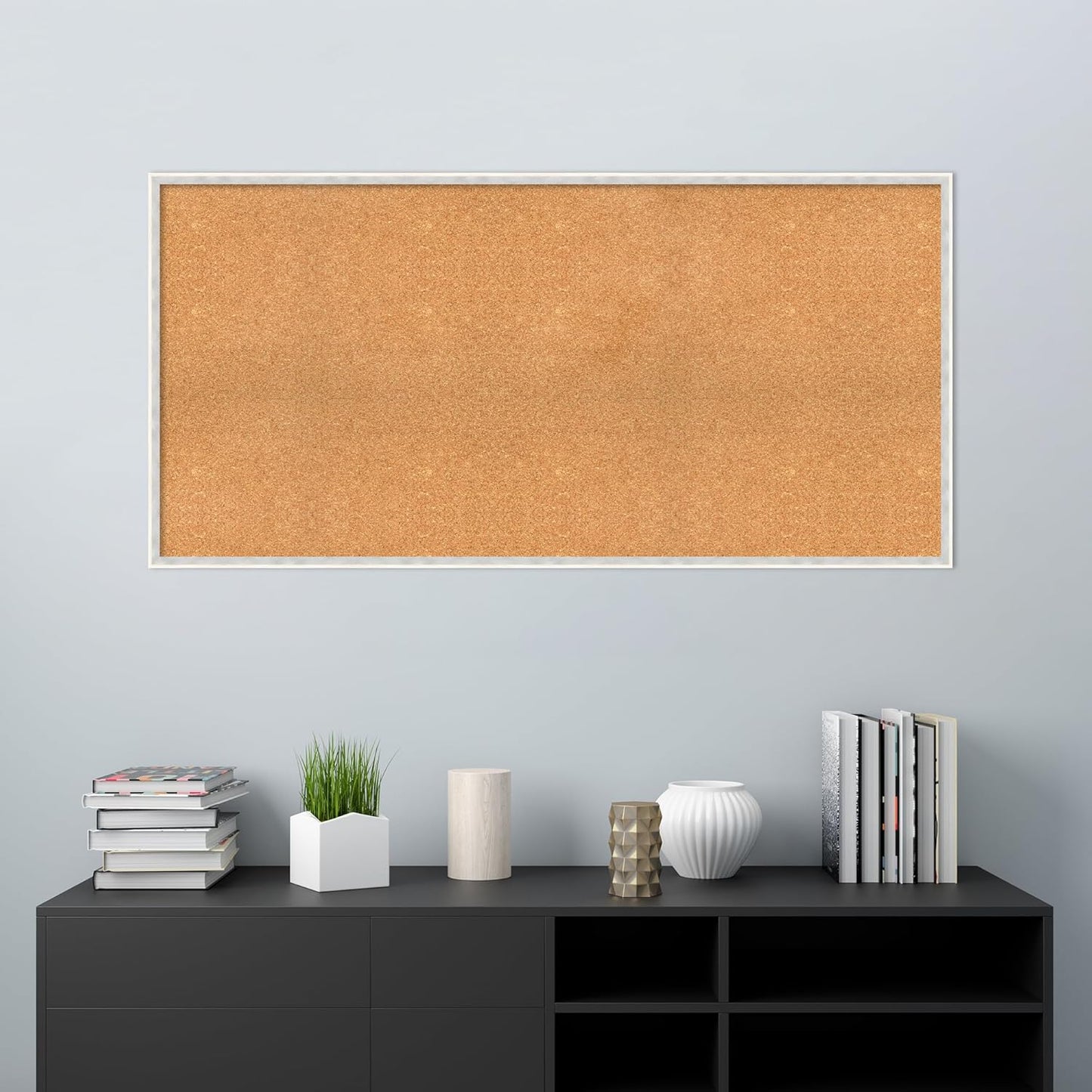 Amanti Art Natural Cork Board for Wall, 27x55 Vision Board with White Frame, Oversize Corkboard Office Decor for Home Organization, Modern Corkboard Pinboard to Display Items for Home Organization in