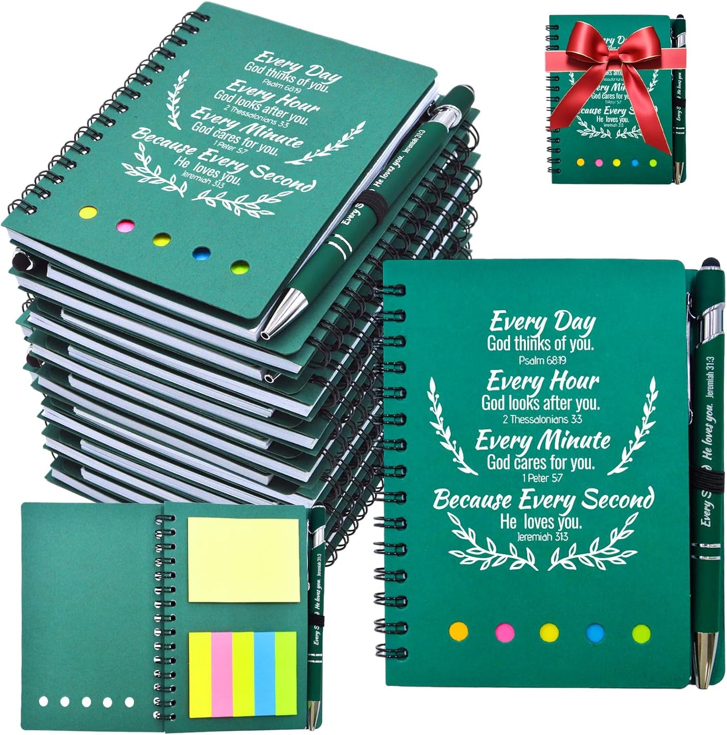 60 Pcs Bulk Fathers Day Christian Gifts Prayer Journal for Woman - 30 Set Religious Notepad with Christian Pen - Bible Notebook - Church Gifts for Inspirational, Bible Study, Devotions ( Green )