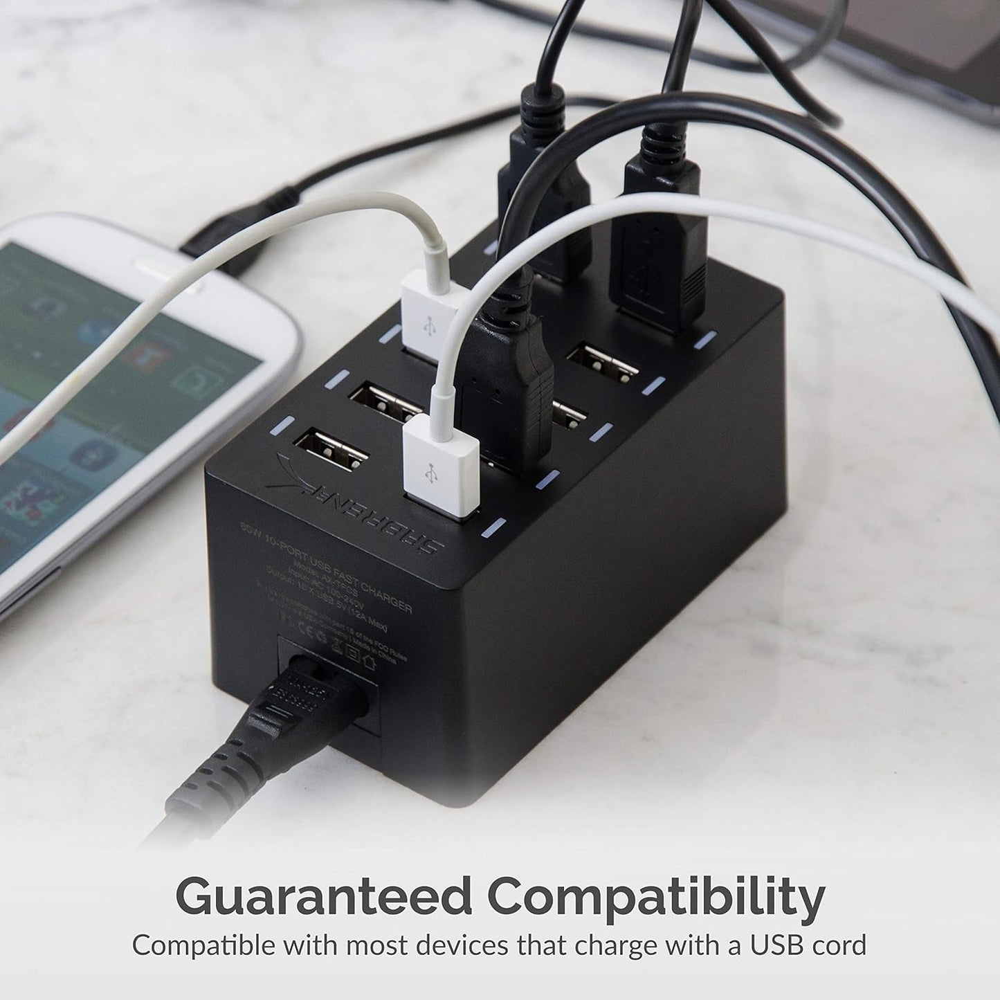 Sabrent 60 Watt (12 Amp) 10-Port [UL Certified] Family-Sized Desktop USB Rapid Charger. Smart USB Ports with Auto Detect Technology [Black] (AX-TPCS)