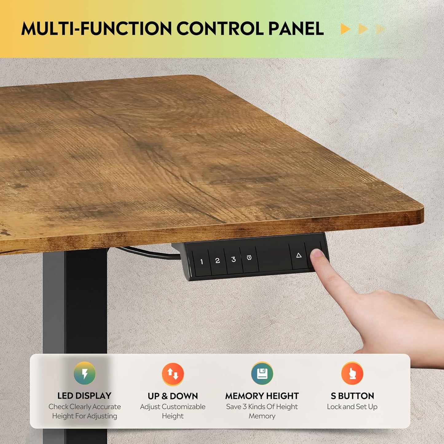 DEVAISE 63 Inch Electric Standing Desk, 3 Adjustable Height Stand up Desk for Home Office, Ergonomic Sit to Stand Desk with LED Touchscreen, Hook, 3 Memory Preset Computer Desk (Rustic Brown)